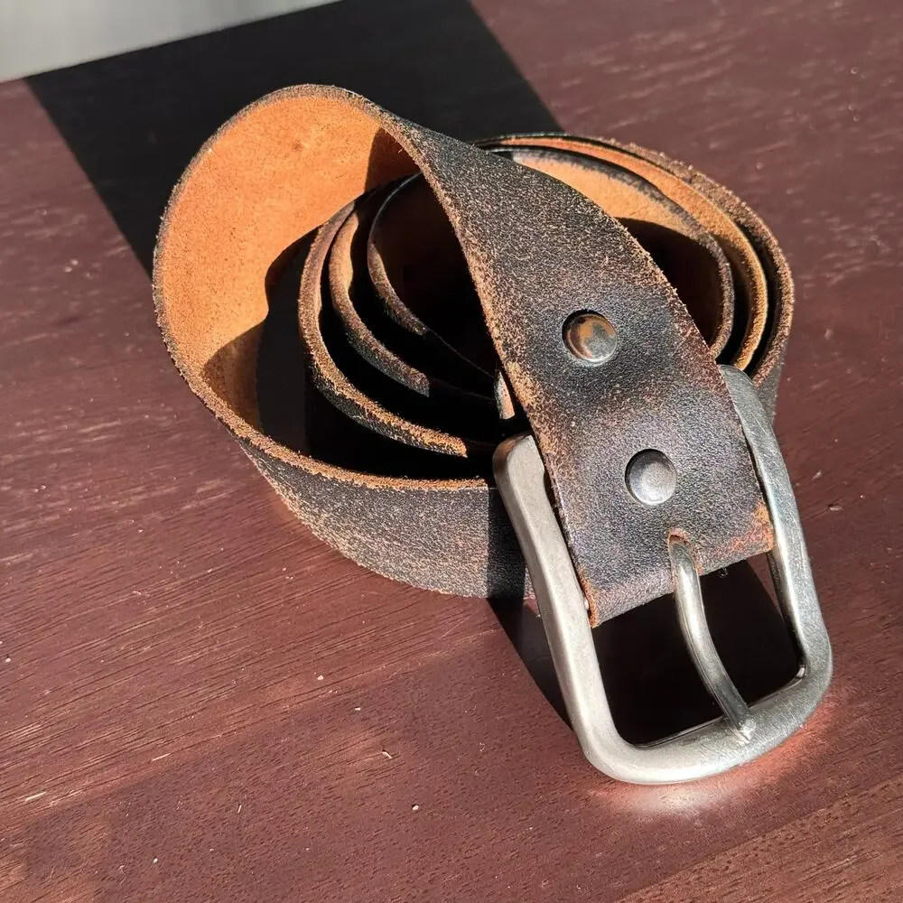 Handcrafted Style Genuine Leather Belt Black Heavy Duty Casual Work Belt 44”